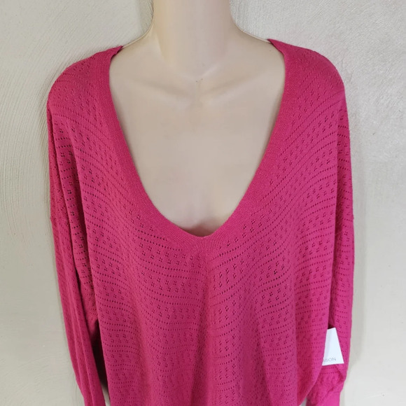 89th + Madison Fushia Pink Drop Shoulder V-Neck Knit Sweater Size Women's 2X NEW - Picture 4 of 11